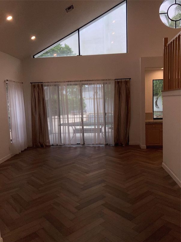Empty room, Interior, Recessed Lighting, Wood Texture Flooring