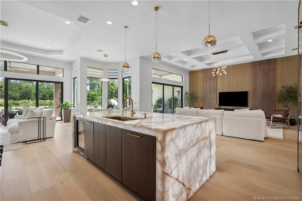 Interior, Kitchen, Living room, Pendant Lights, Recessed Lighting, Wood Texture Flooring