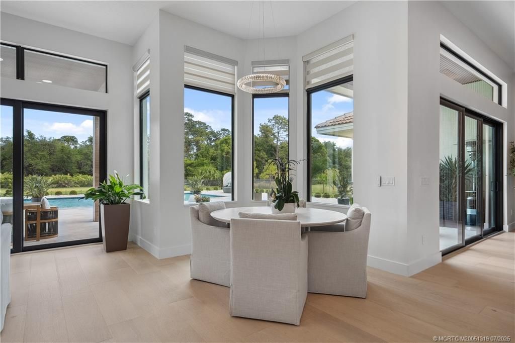 Dining room, Interior, Pendant Lights, Wood Texture Flooring