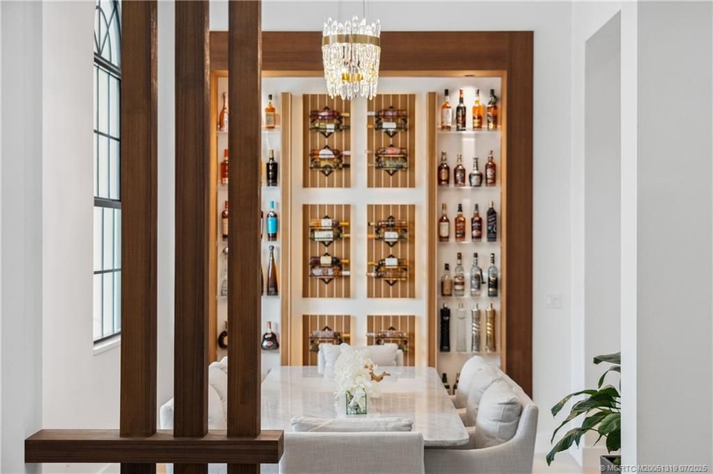 Chandelier, Dining room, Interior, Wine Storage