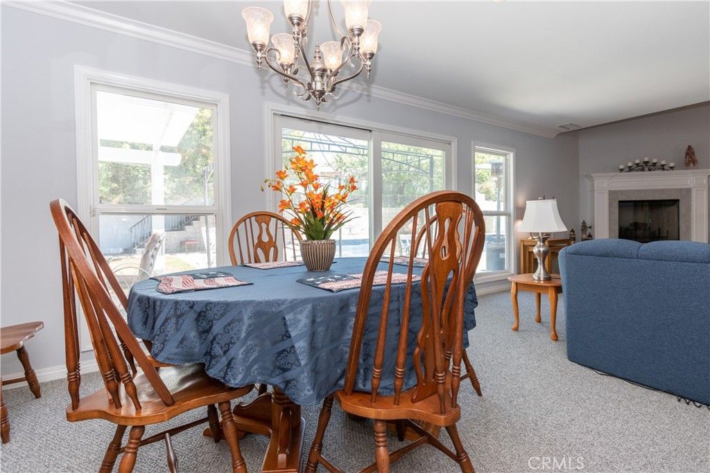 Chandelier, Dining room, Fireplace, Interior