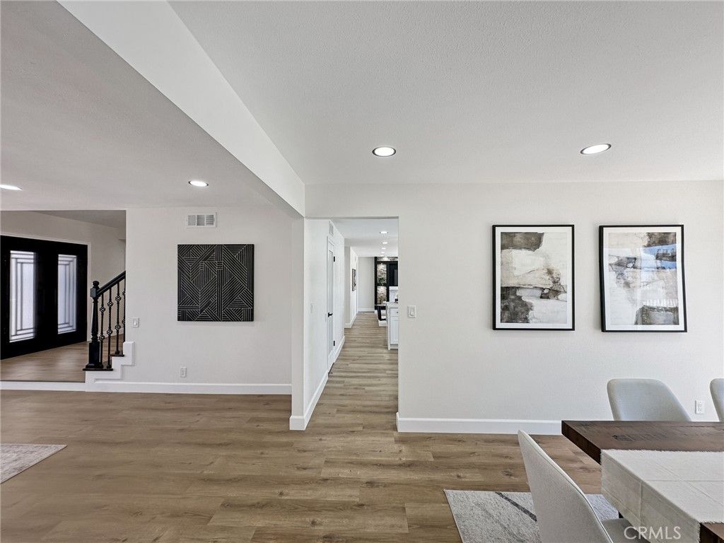 Dining room, Interior, Recessed Lighting, Wood Texture Flooring