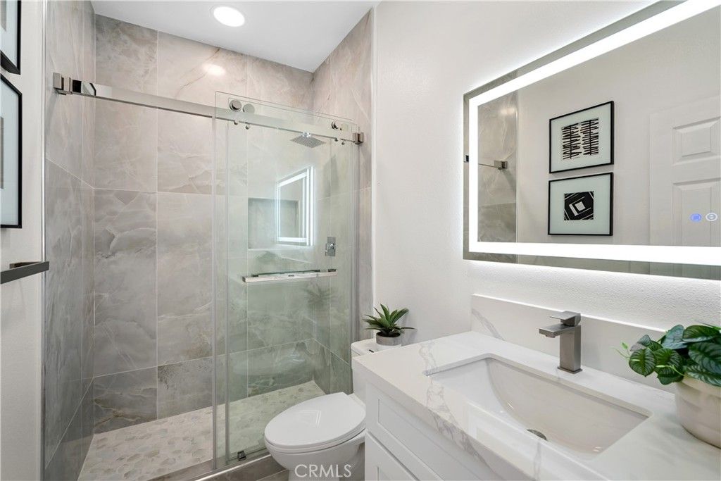 Bathroom, Glass Shower, Interior, Marble Walls, Recessed Lighting