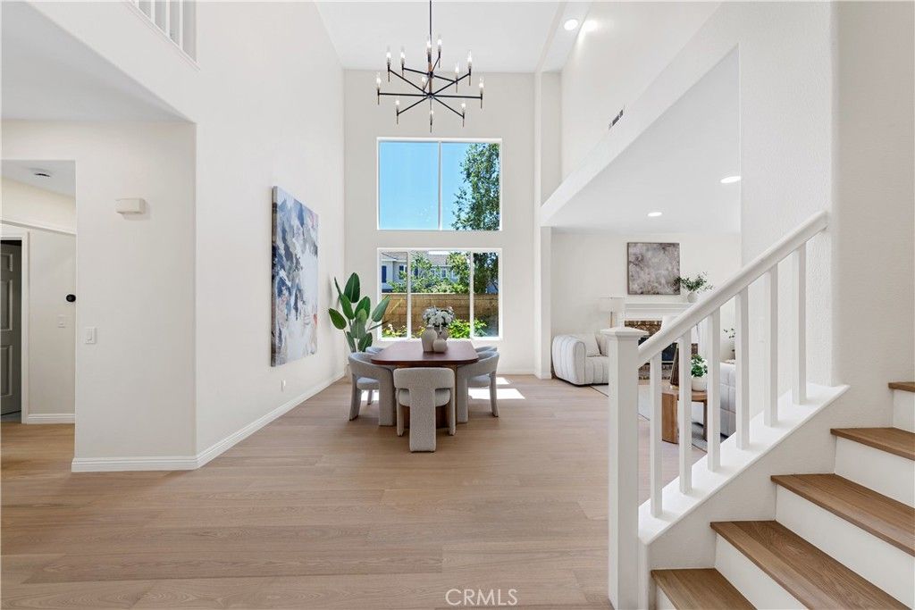 Dining room, Interior, Pendant Lights, Recessed Lighting, Wood Texture Flooring