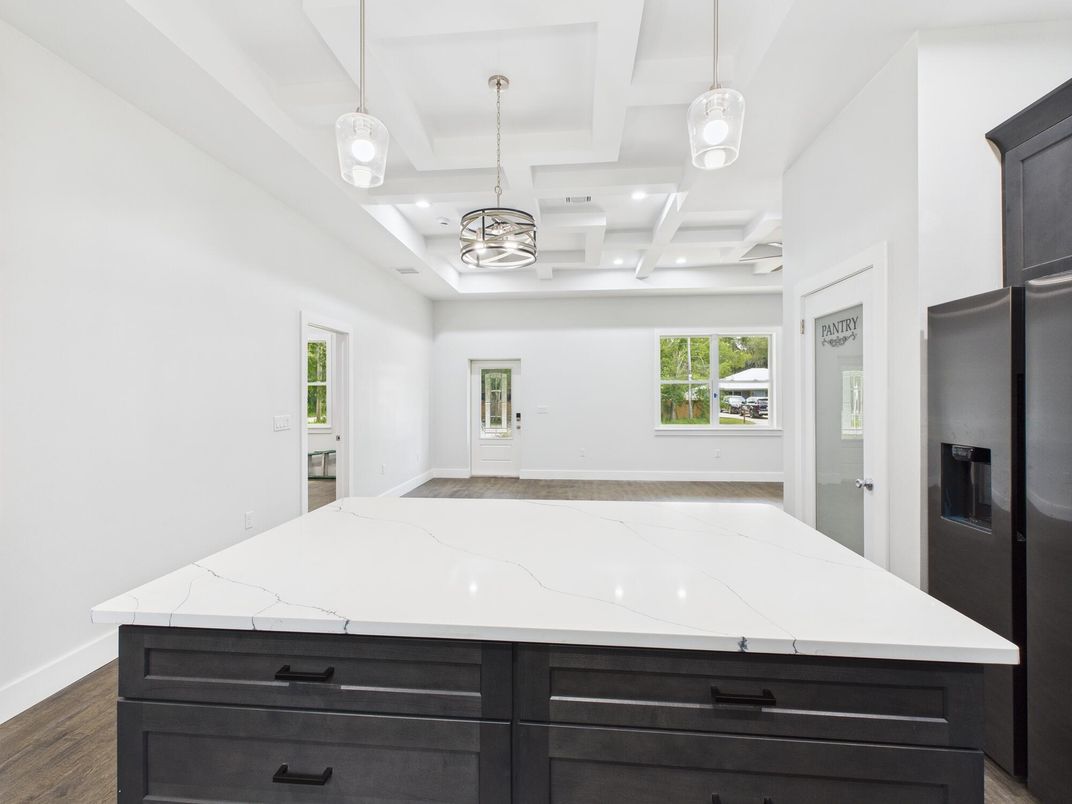 Interior, Kitchen, Pendant Lights, Recessed Lighting, Wood Texture Flooring