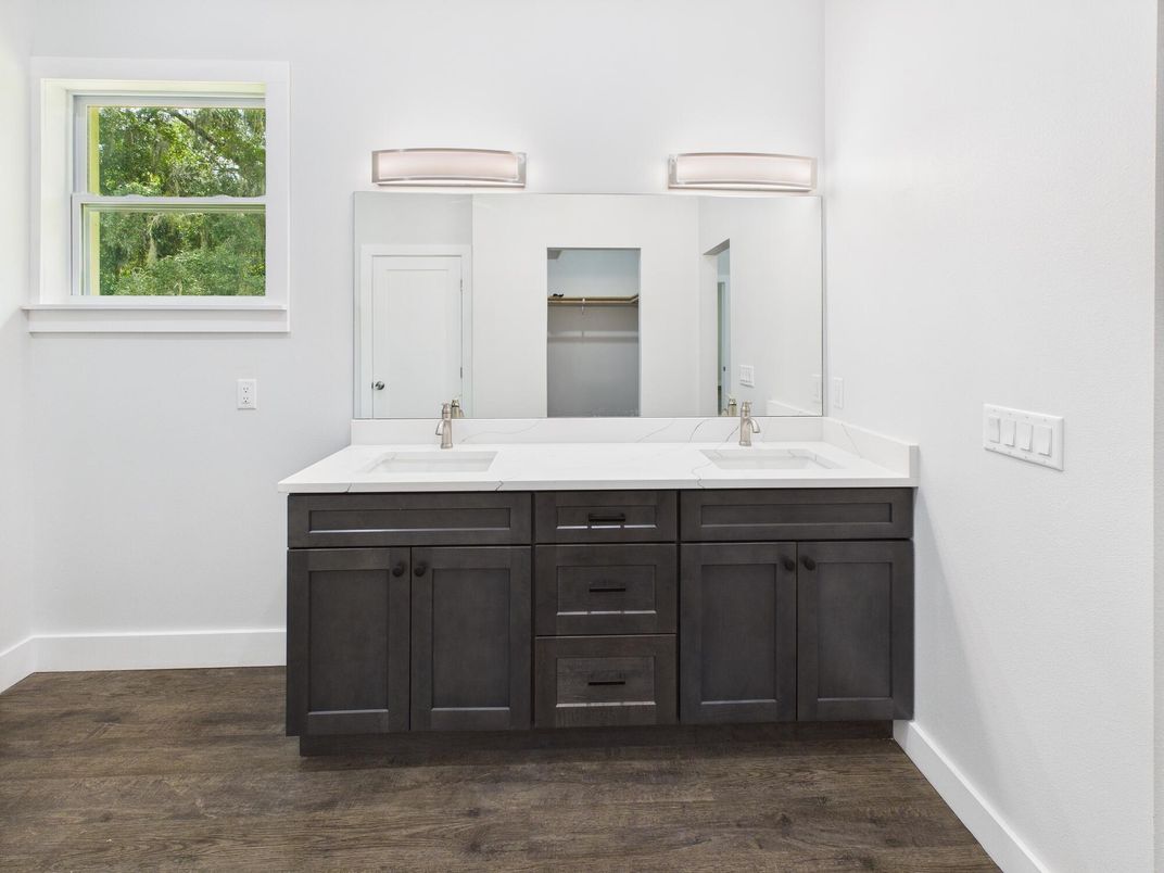 Bathroom, Dual Sink Vanities, Interior, Wood Texture Flooring