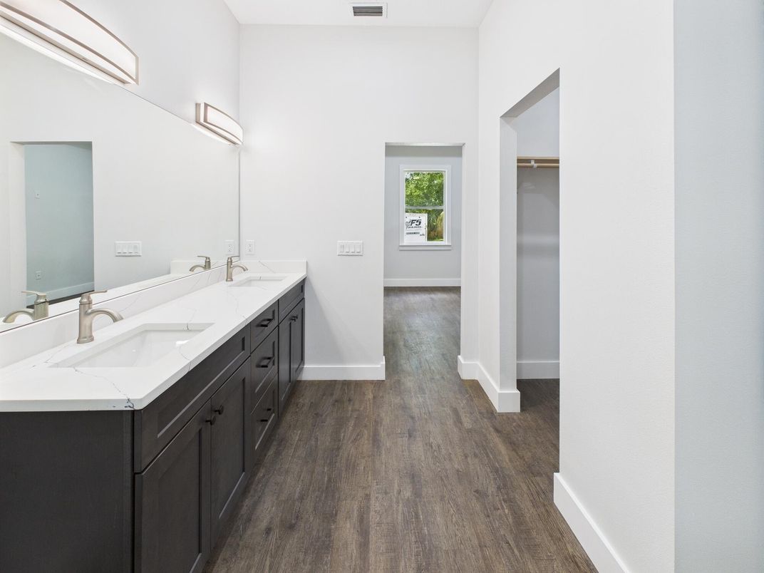 Bathroom, Dual Sink Vanities, Interior, Wood Texture Flooring