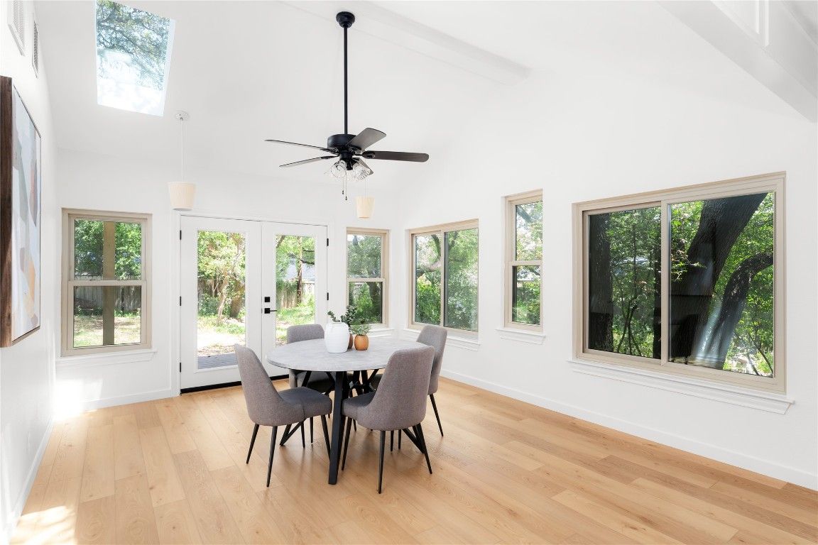 Dining room, Interior, Pendant Lights, Wood Texture Flooring