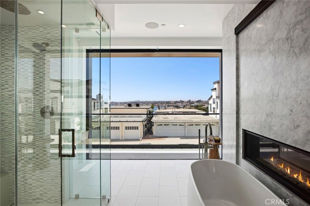 Bathroom, Fireplace, Glass Shower, Interior, Recessed Lighting