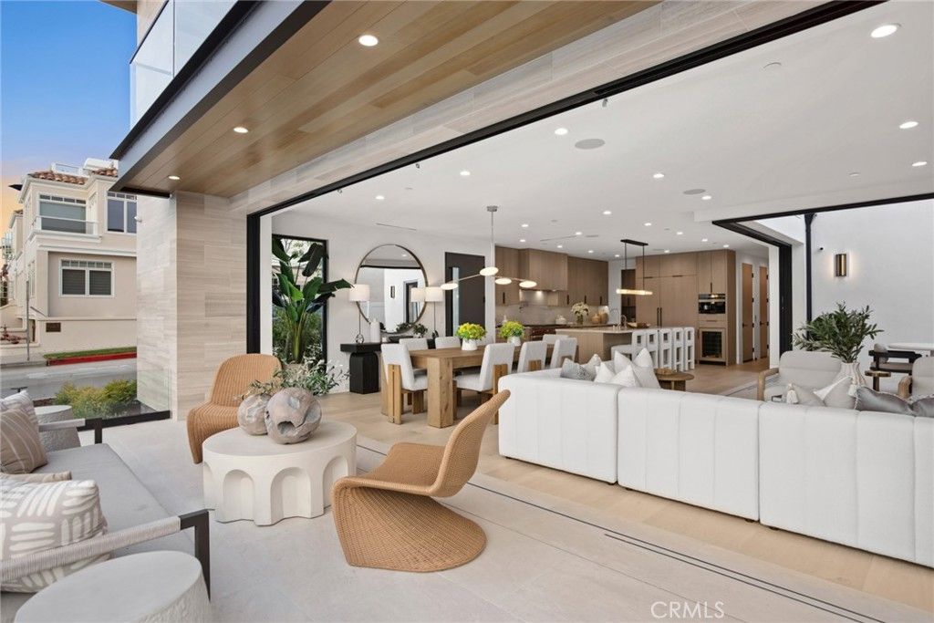Dining room, Interior, Kitchen, Living room, Pendant Lights, Recessed Lighting, Stainless Steel Appliances, Wooden Ceilings, Wood Texture Flooring