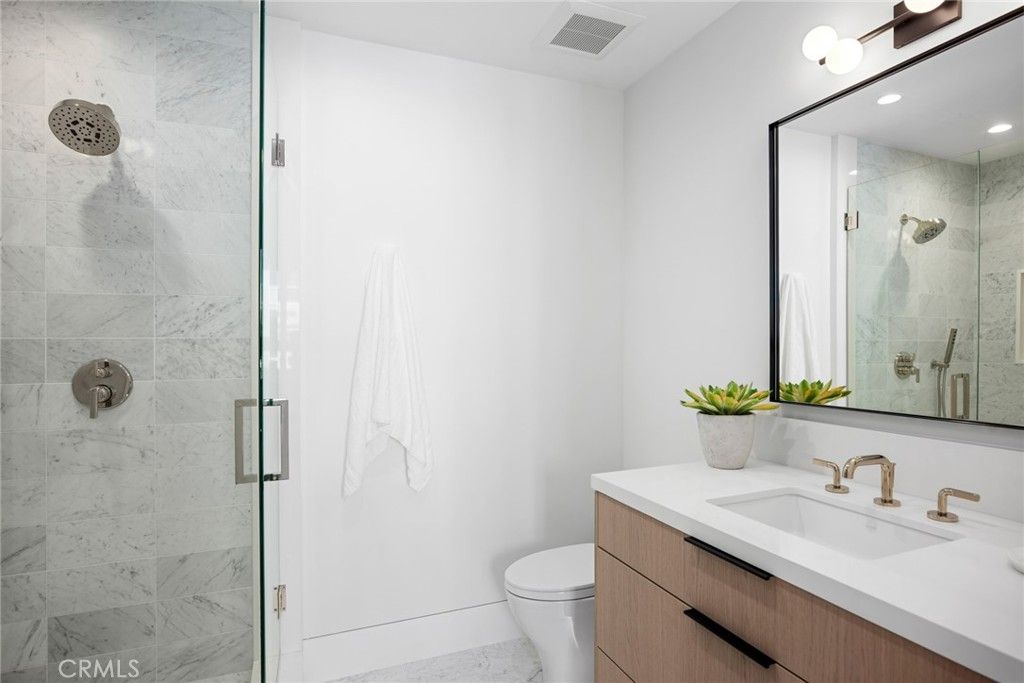 Bathroom, Glass Shower, Interior, Marble Walls, Recessed Lighting