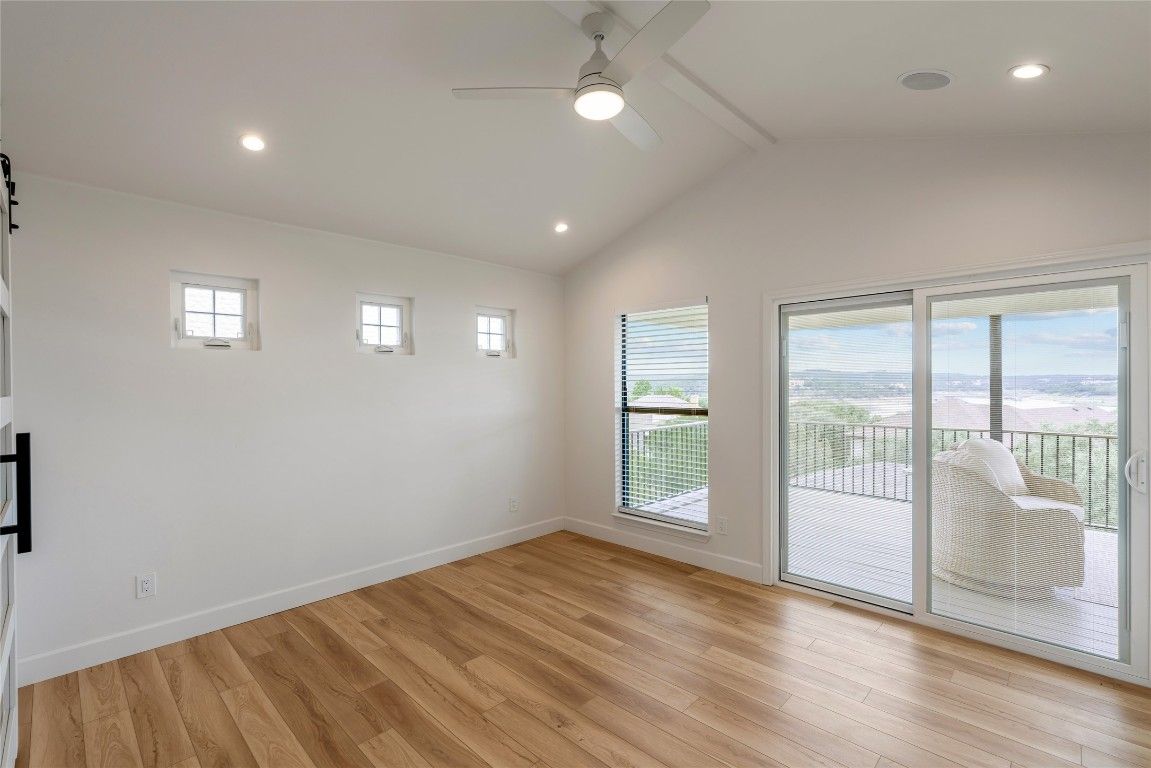 Empty room, Interior, Recessed Lighting, Water, Wood Texture Flooring