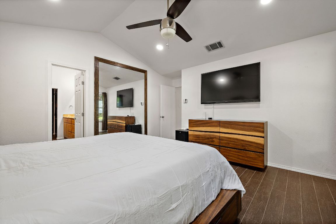 Bedroom, Interior, Recessed Lighting, Wood Texture Flooring