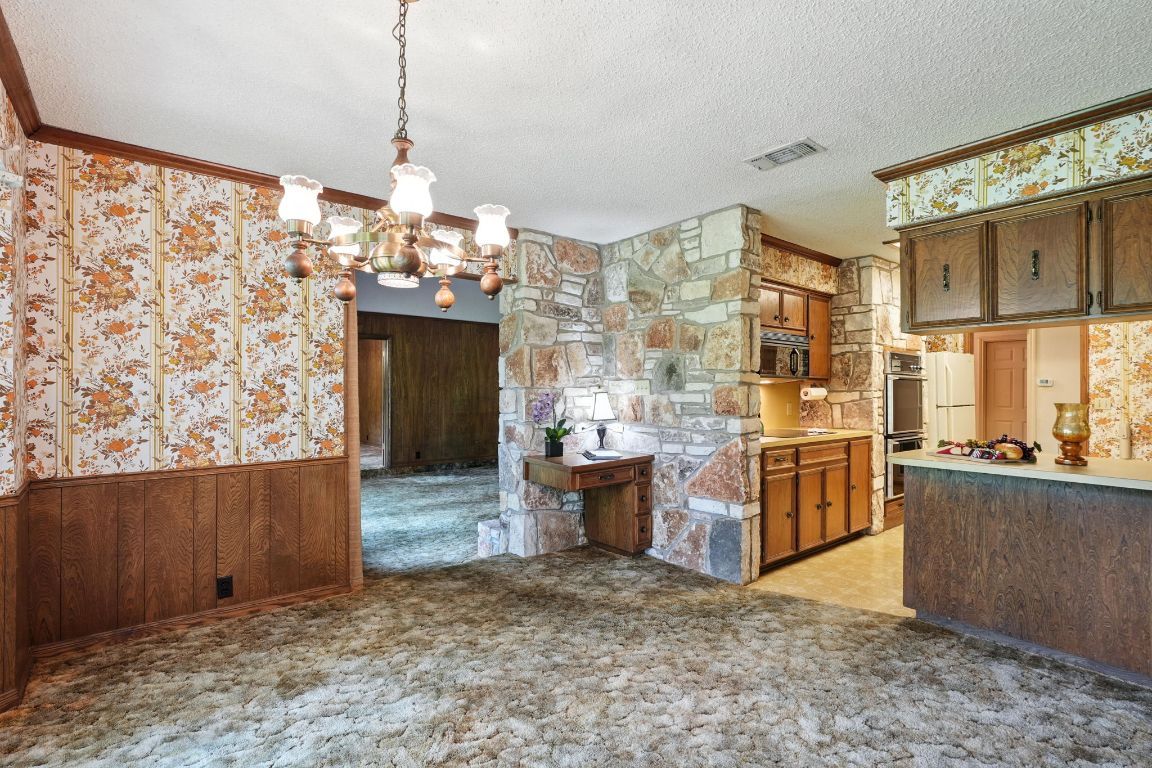 Chandelier, Interior, Kitchen, Stone Walls