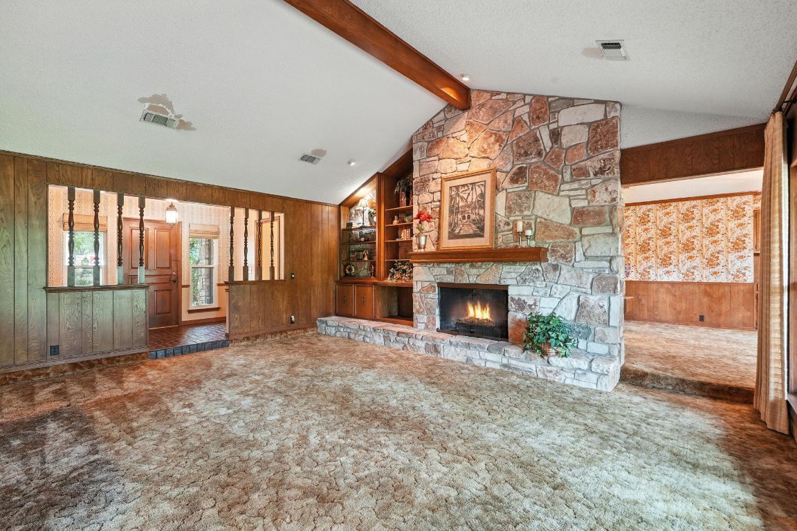 Fireplace, Interior, Stone Walls, Wooden Beams, Wooden Walls