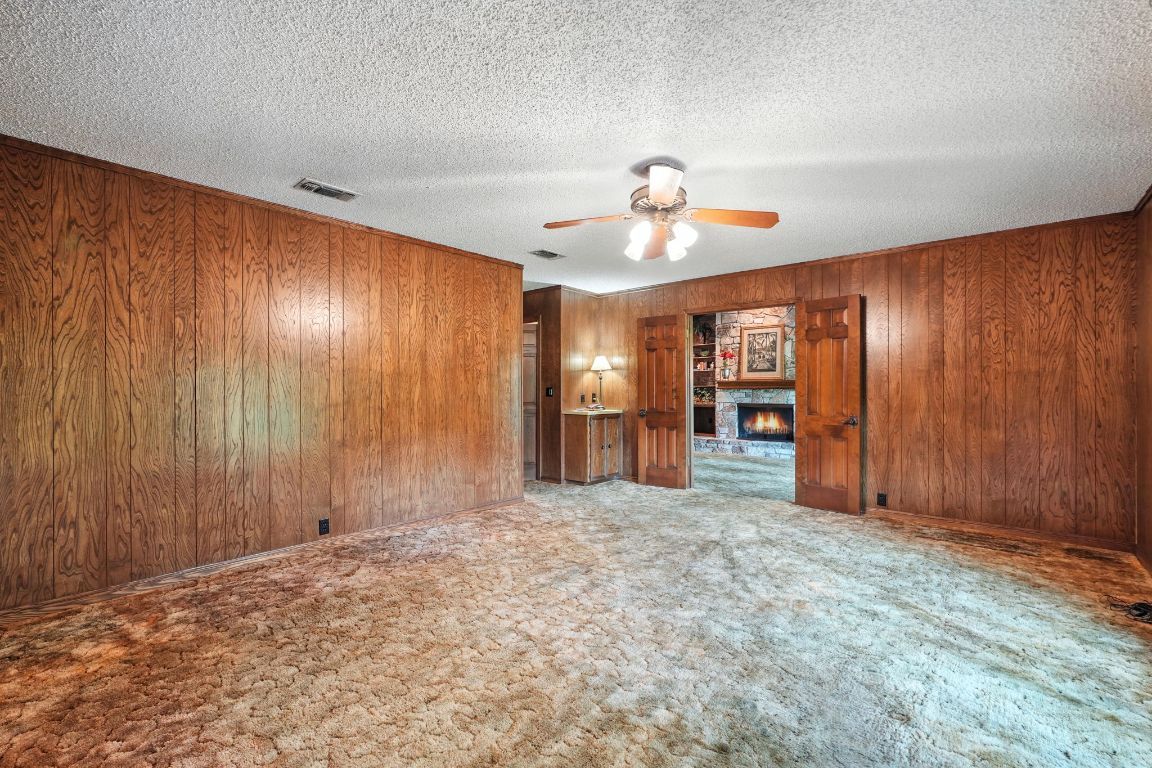 Empty room, Fireplace, Interior, Wooden Walls