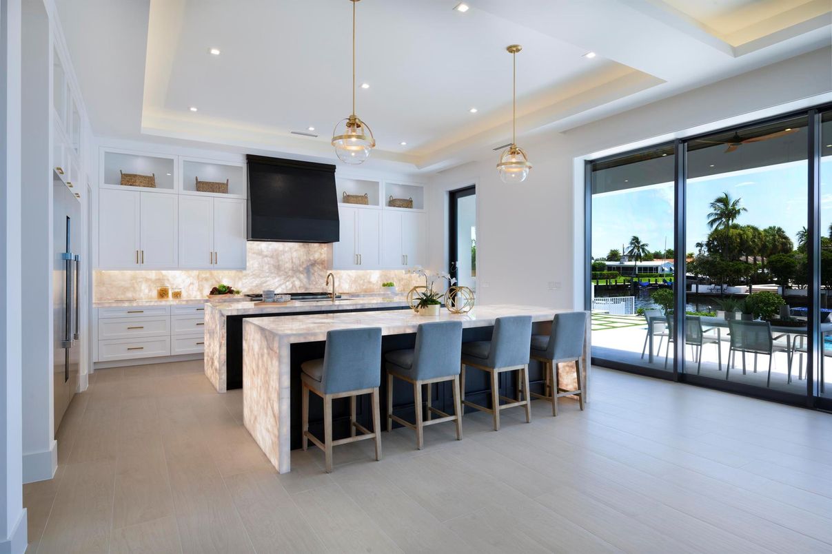 Interior, Kitchen, Pendant Lights, Recessed Lighting, Wood Texture Flooring