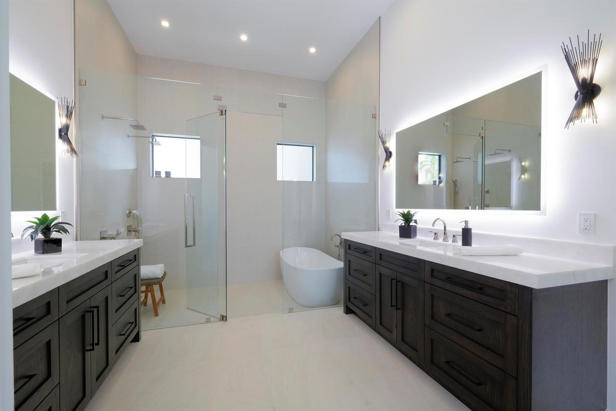Bathroom, Dual Sink Vanities, Free Standing Baths, Glass Shower, Interior, Recessed Lighting