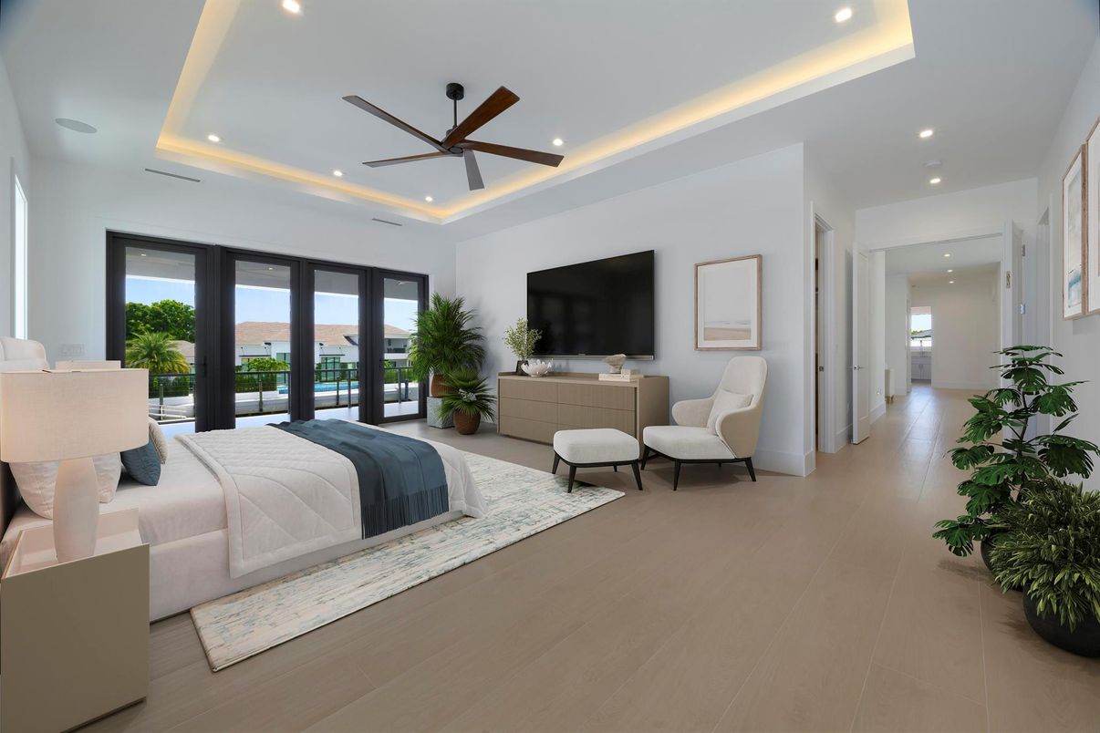 Bedroom, Interior, Recessed Lighting, Wood Texture Flooring