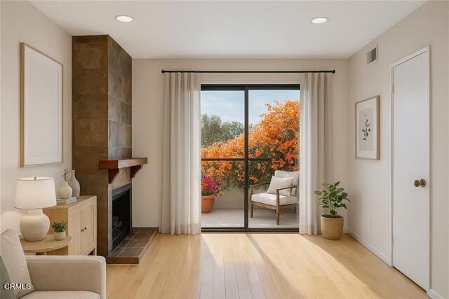 Fireplace, Interior, Recessed Lighting, Wood Texture Flooring