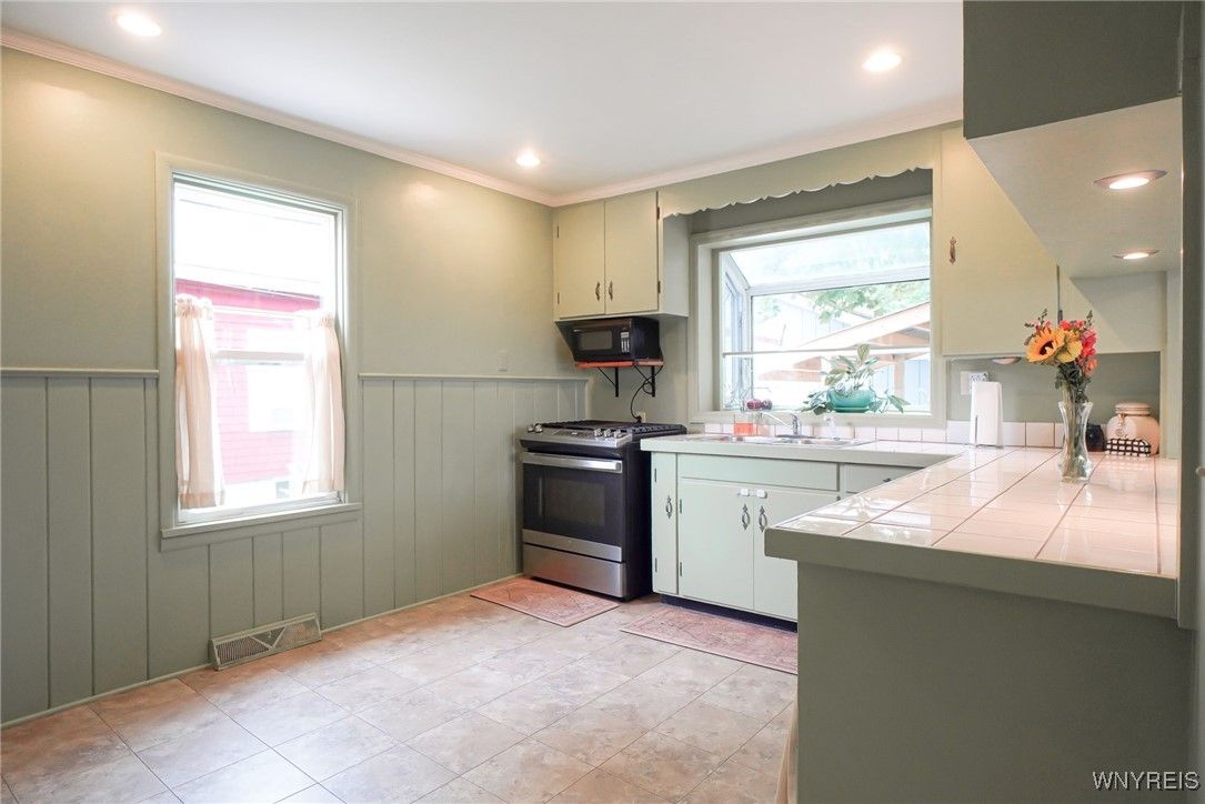 Interior, Kitchen, Recessed Lighting, Tile Countertops
