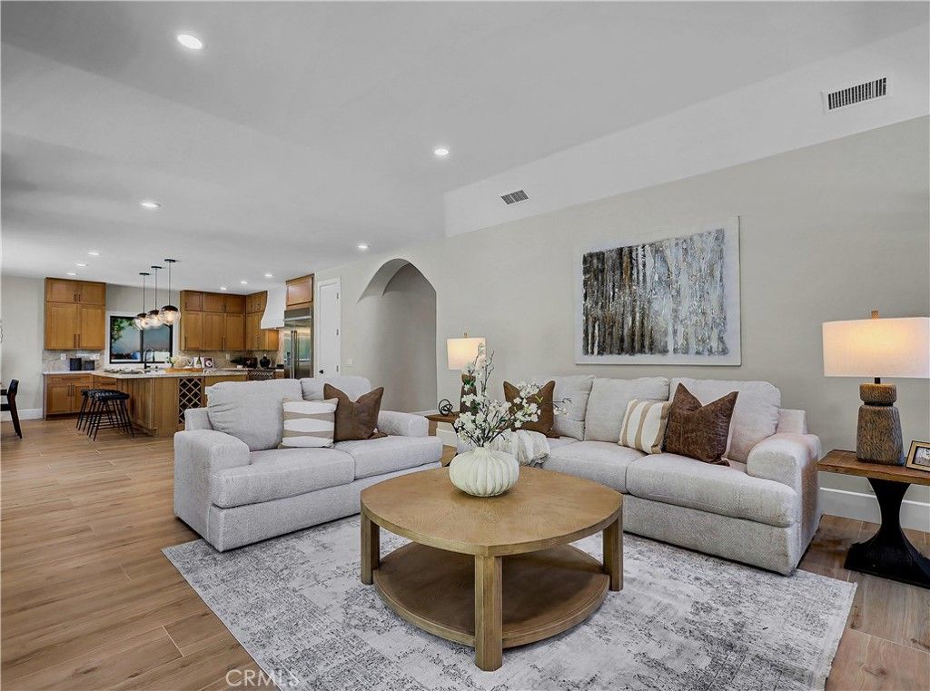 Interior, Kitchen, Living room, Pendant Lights, Recessed Lighting, Stainless Steel Appliances, Wood Texture Flooring
