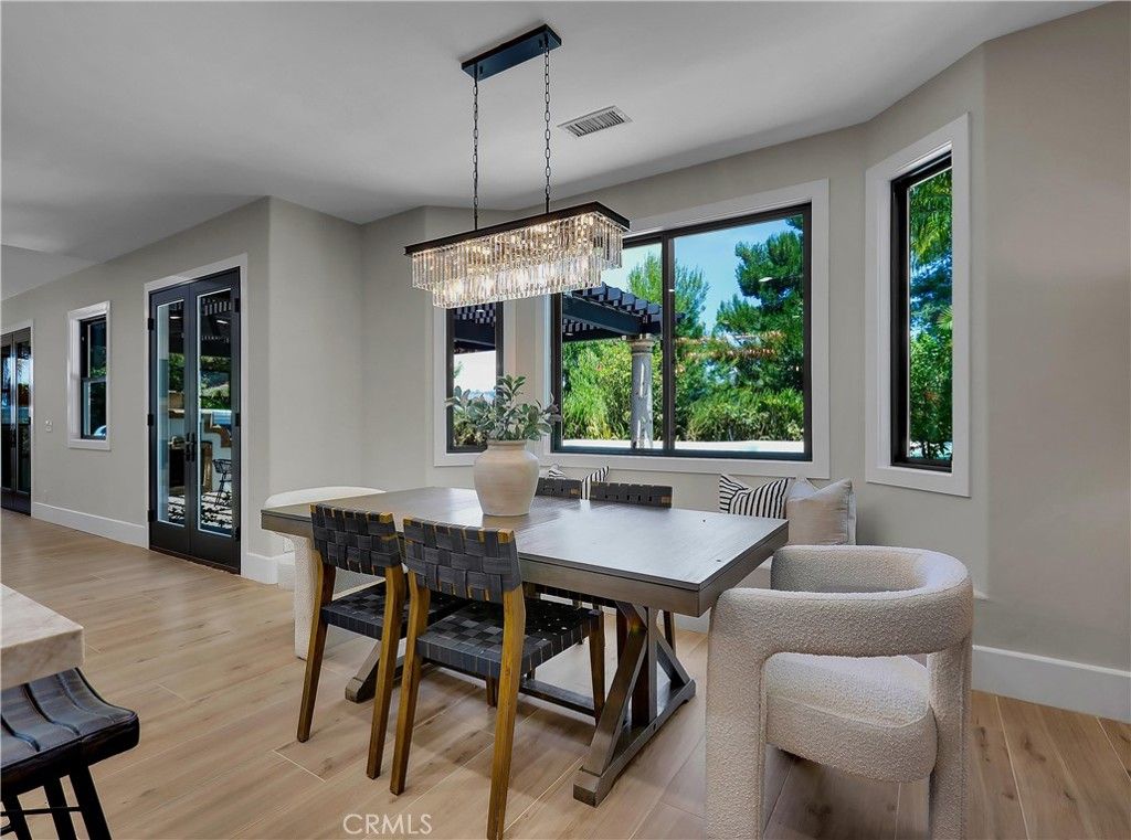 Chandelier, Dining room, Interior, Wood Texture Flooring