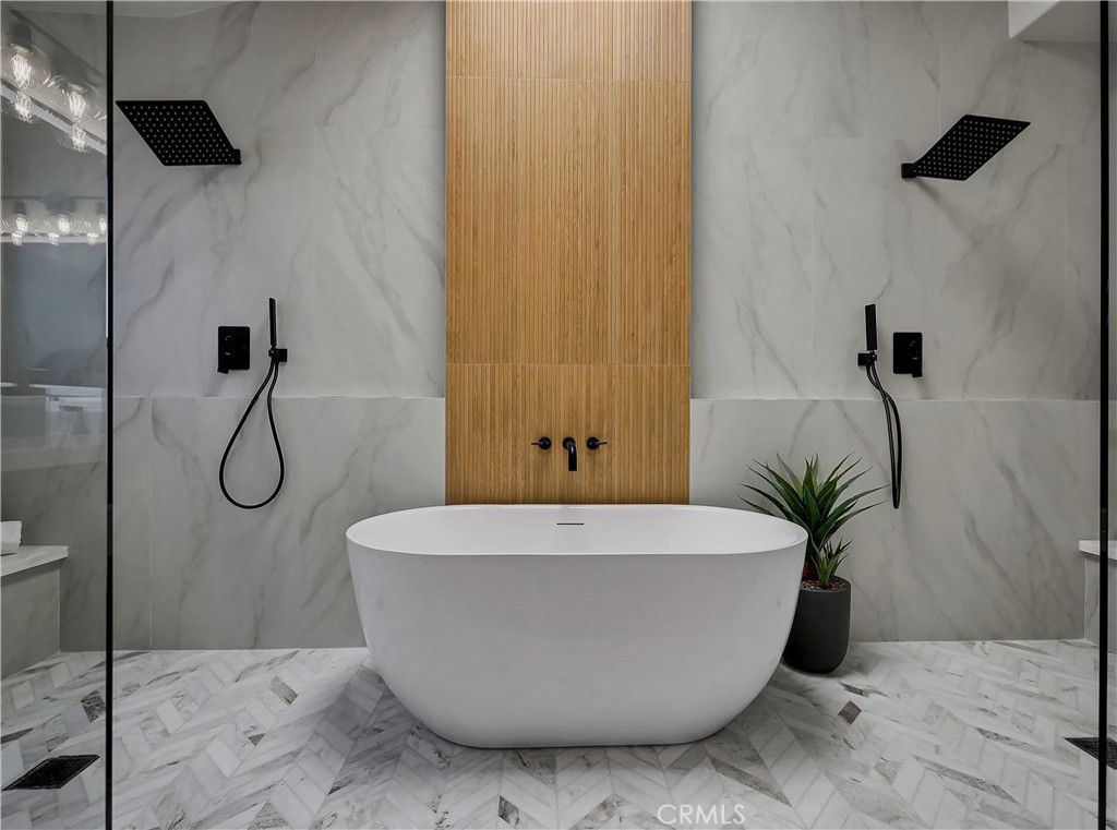 Bathroom, Free Standing Baths, Glass Shower, Interior, Marble, Marble Walls