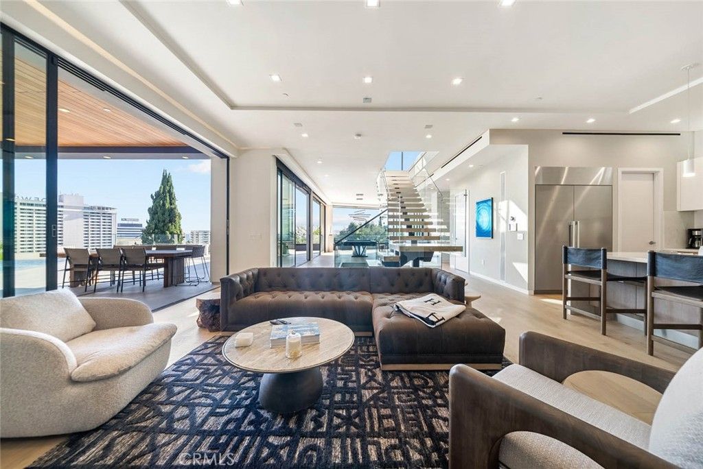 Dining room, Interior, Living room, Pendant Lights, Recessed Lighting, Wood Texture Flooring