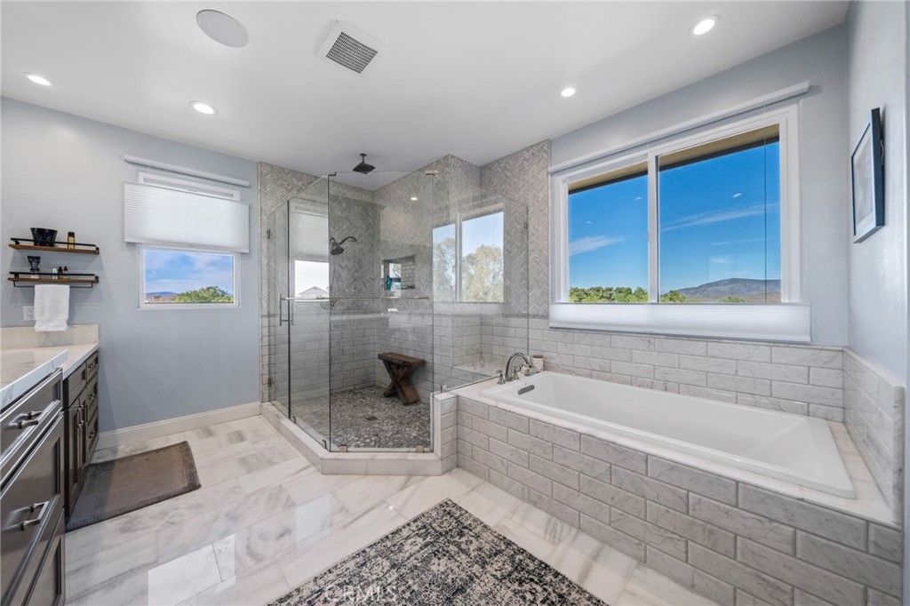 Bathroom, Glass Shower, Interior, Marble, Recessed Lighting