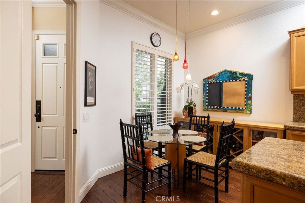 Dining room, Interior, Pendant Lights, Recessed Lighting, Wood Texture Flooring