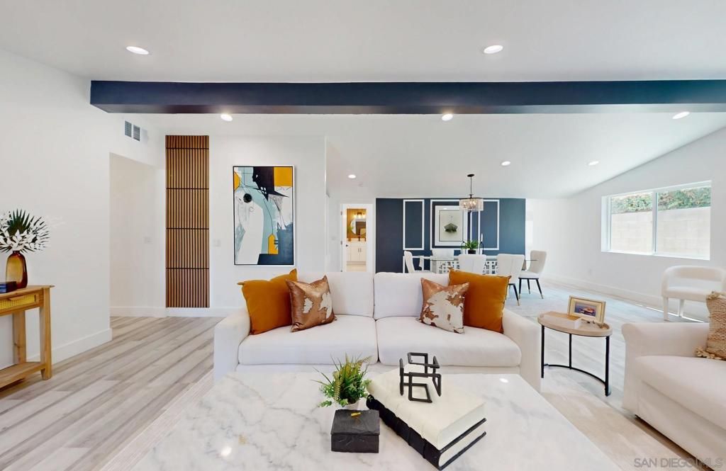 Dining room, Interior, Living room, Pendant Lights, Recessed Lighting, Wood Texture Flooring