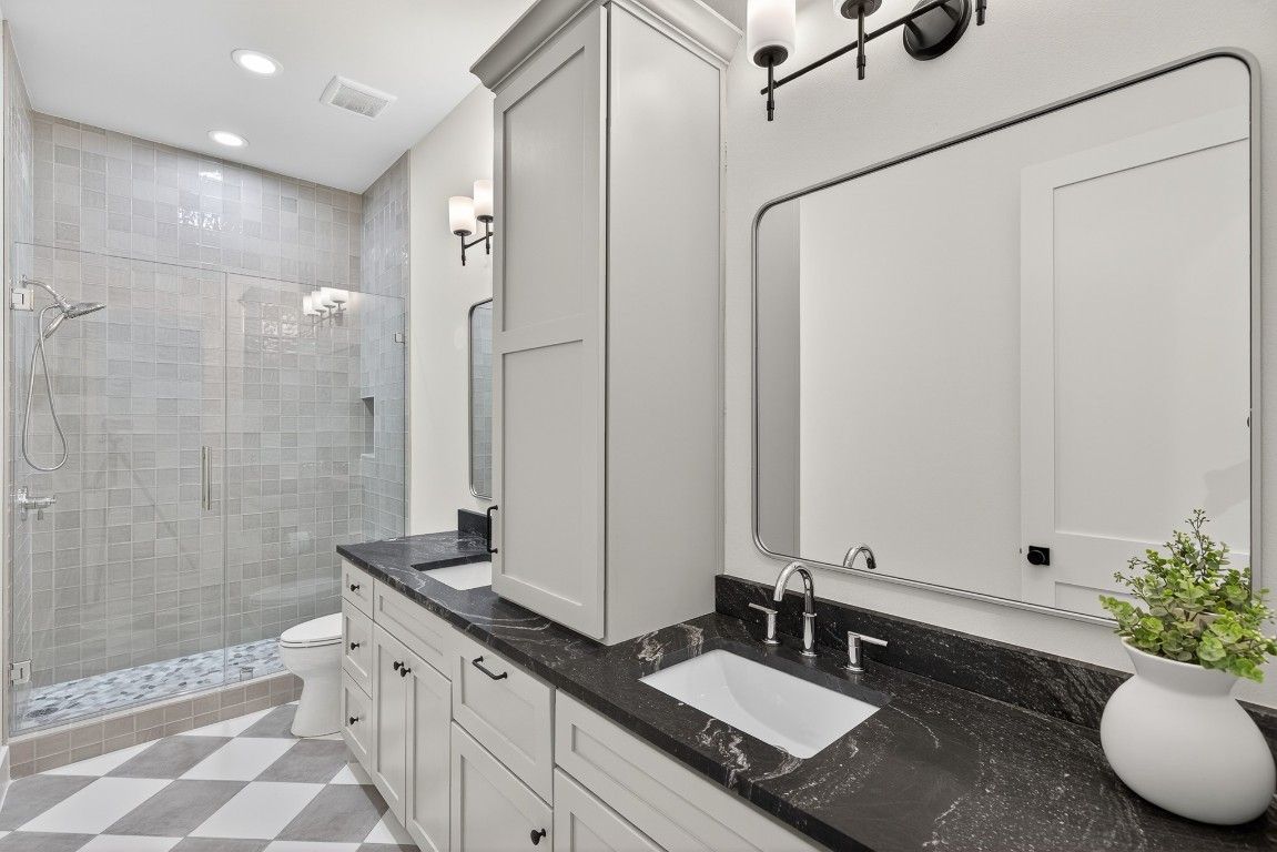 Bathroom, Dual Sink Vanities, Glass Shower, Interior, Recessed Lighting