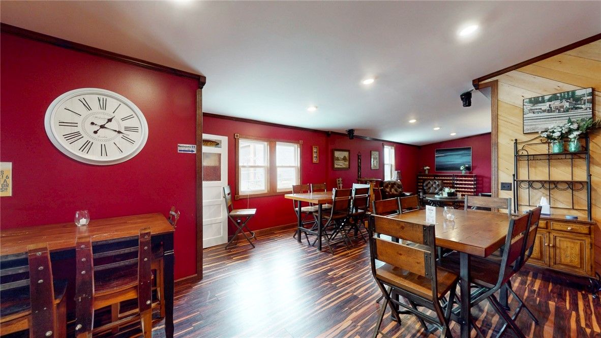Dining room, Interior, Recessed Lighting, Wood Texture Flooring