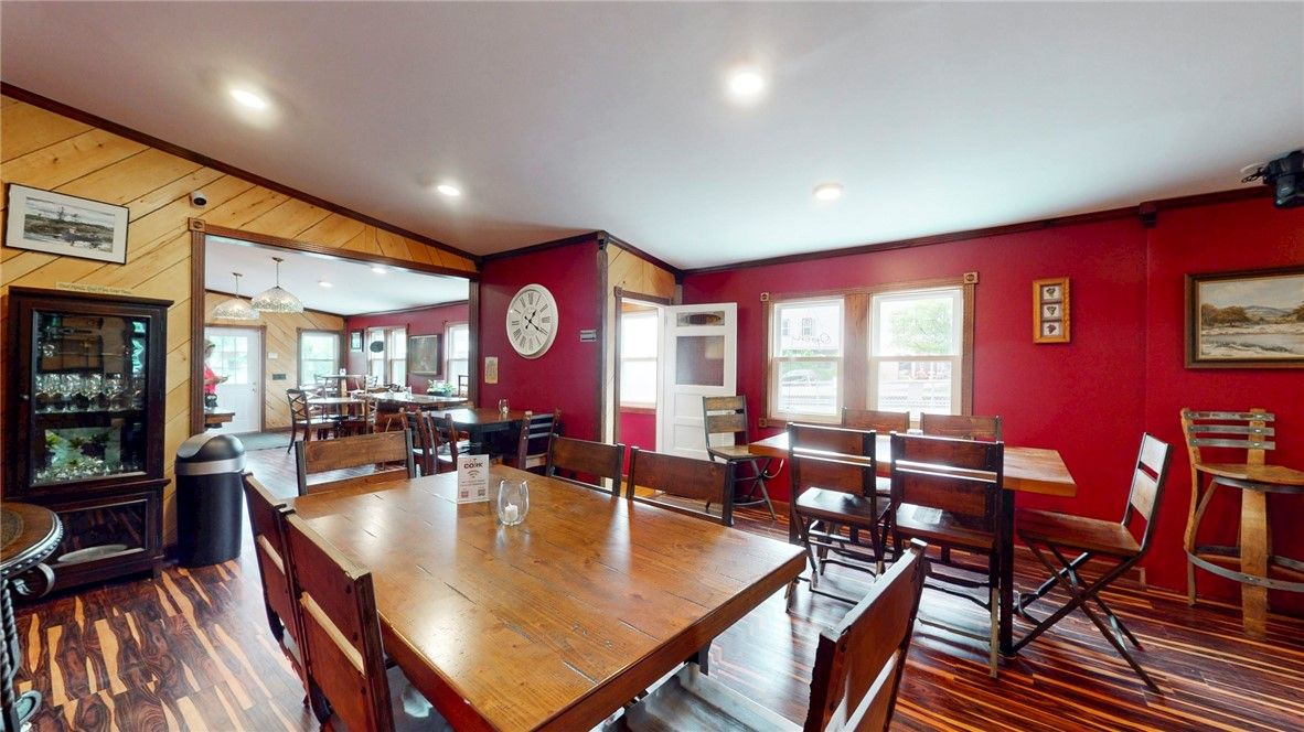 Dining room, Interior, Recessed Lighting, Wood Texture Flooring