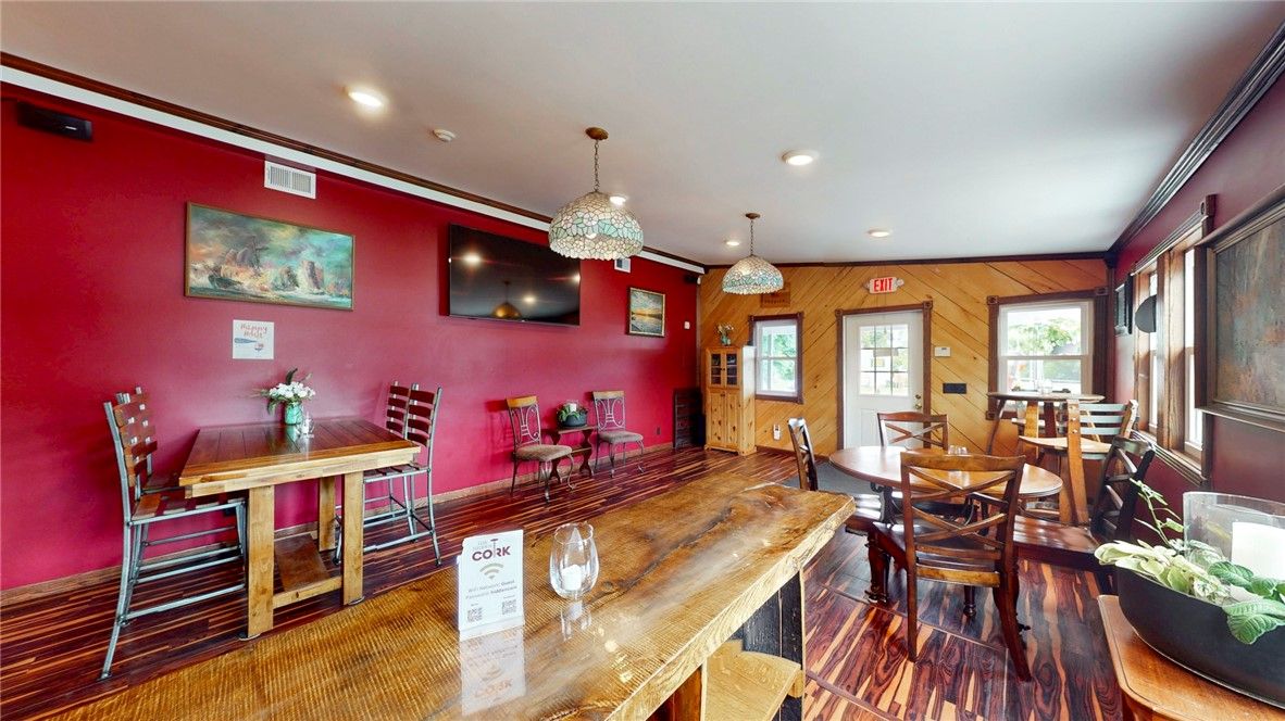 Dining room, Interior, Pendant Lights, Recessed Lighting, Wood Texture Flooring
