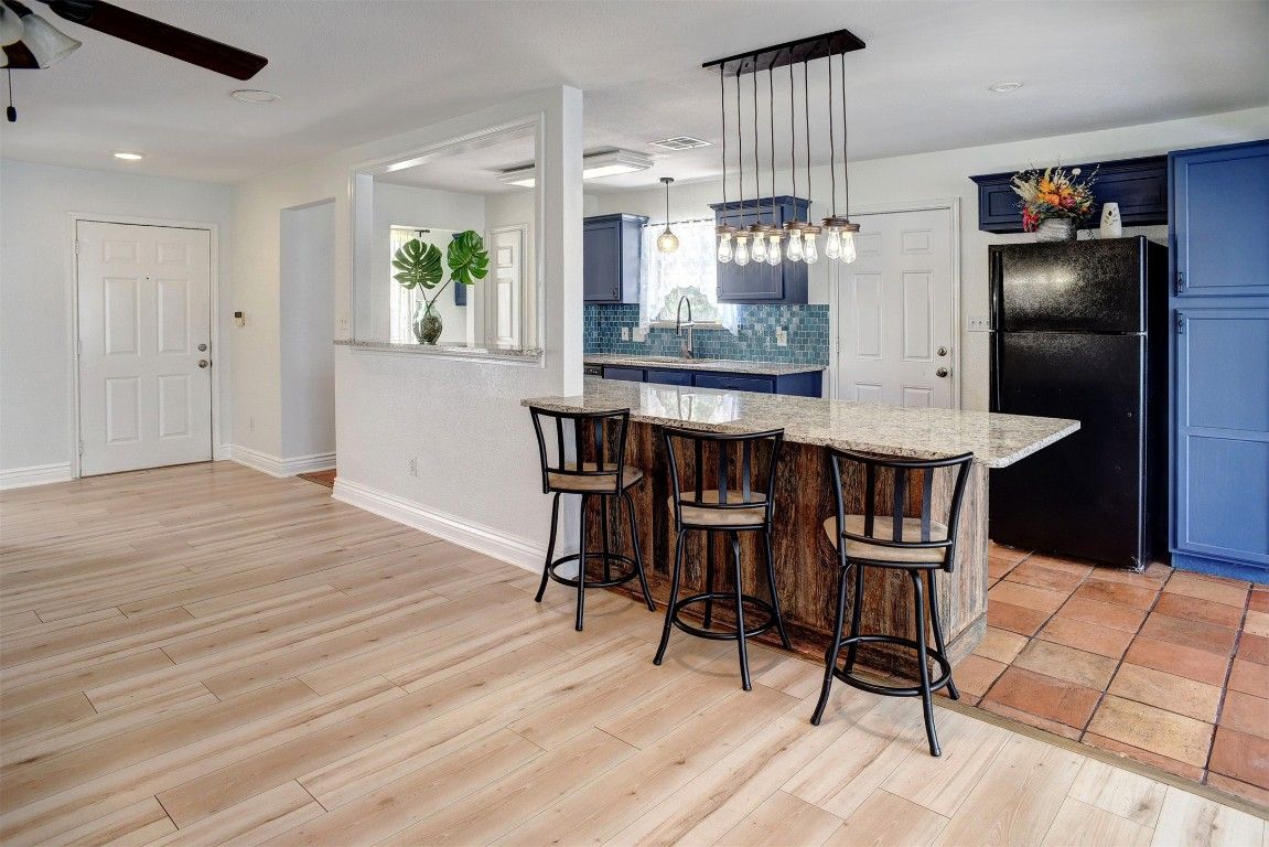Interior, Kitchen, Pendant Lights, Recessed Lighting, Wood Texture Flooring