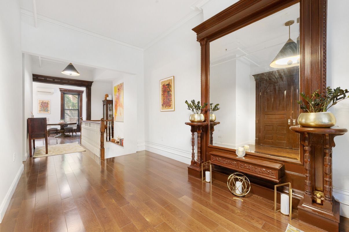 Dining room, Interior, Pendant Lights, Wood Texture Flooring
