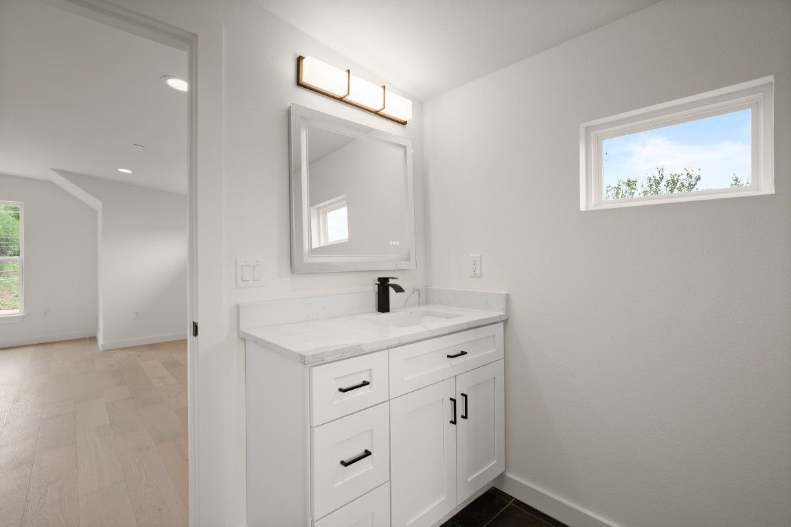 Bathroom, Interior, Recessed Lighting, Wood Texture Flooring