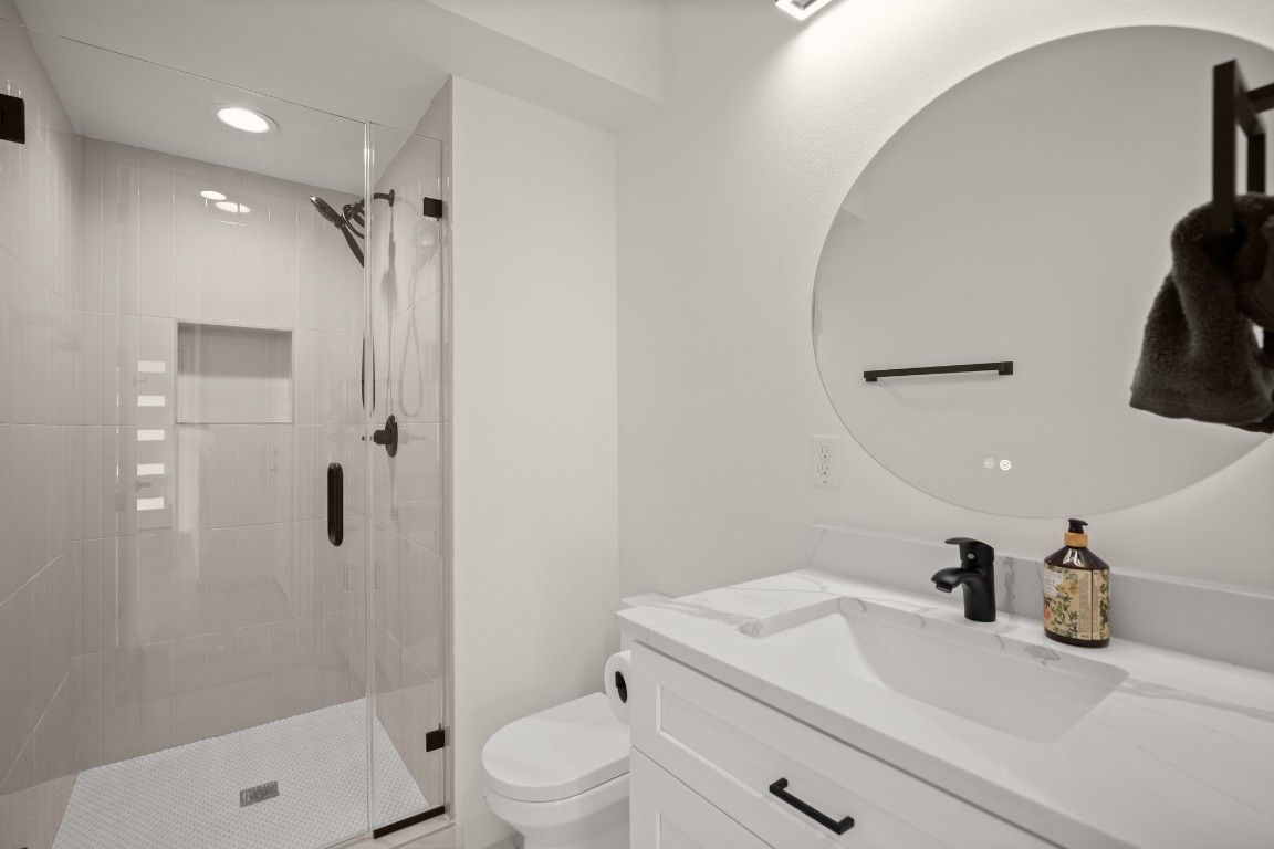 Bathroom, Glass Shower, Interior, Recessed Lighting