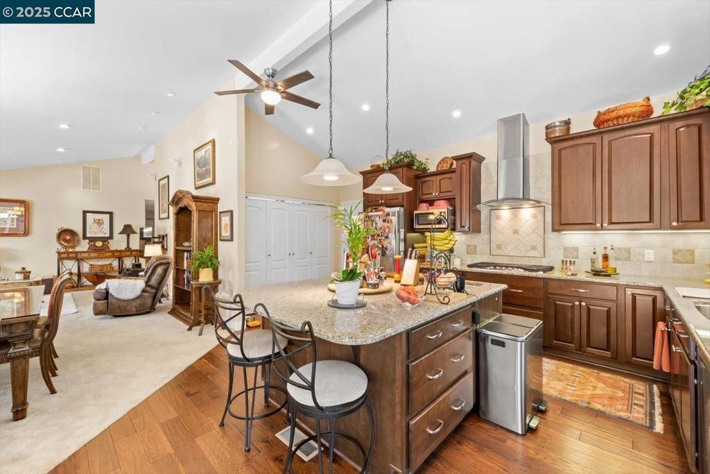Interior, Kitchen, Pendant Lights, Recessed Lighting, Wood Texture Flooring