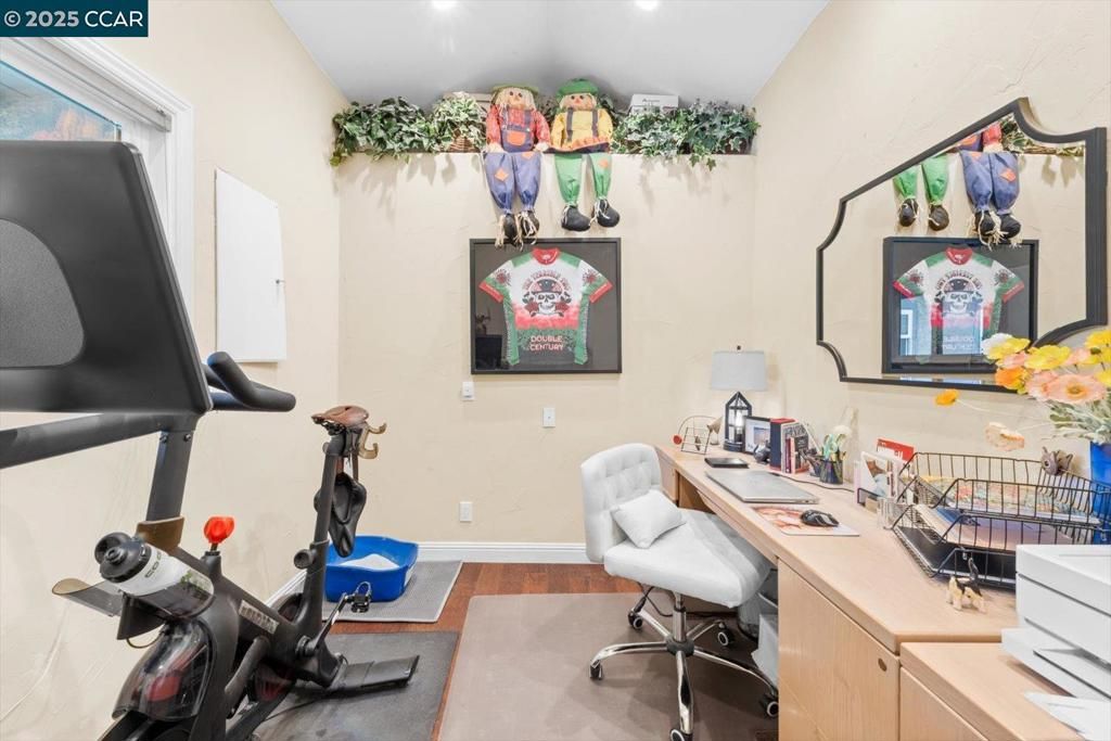 Fitness Equipment, Home Office, Interior, Recessed Lighting, Wood Texture Flooring