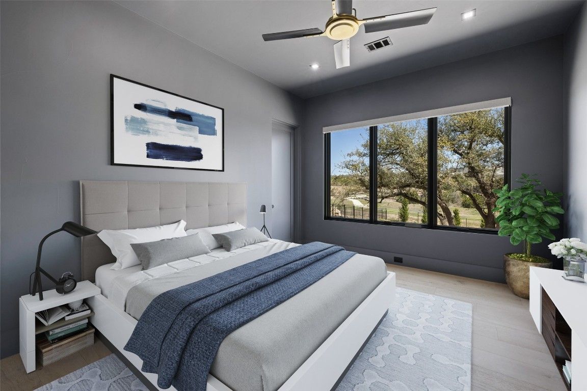 Bedroom, Interior, Recessed Lighting, Wood Texture Flooring