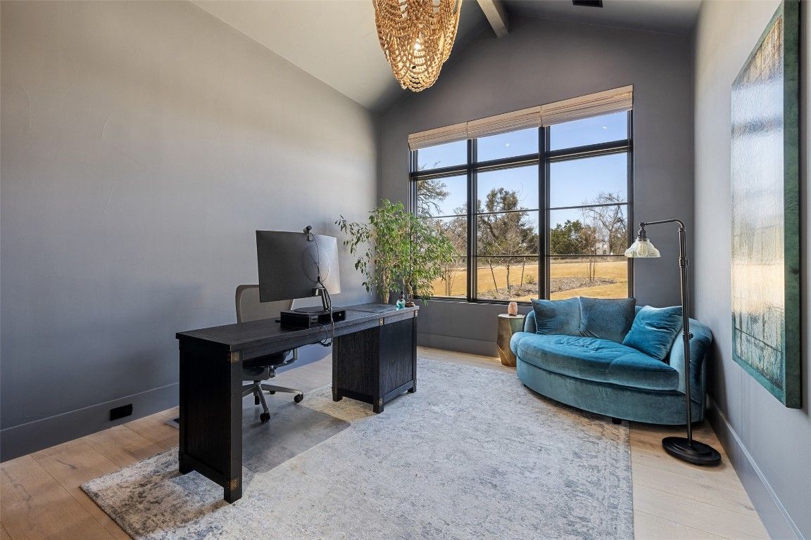 Chandelier, Home Office, Interior, Wood Texture Flooring