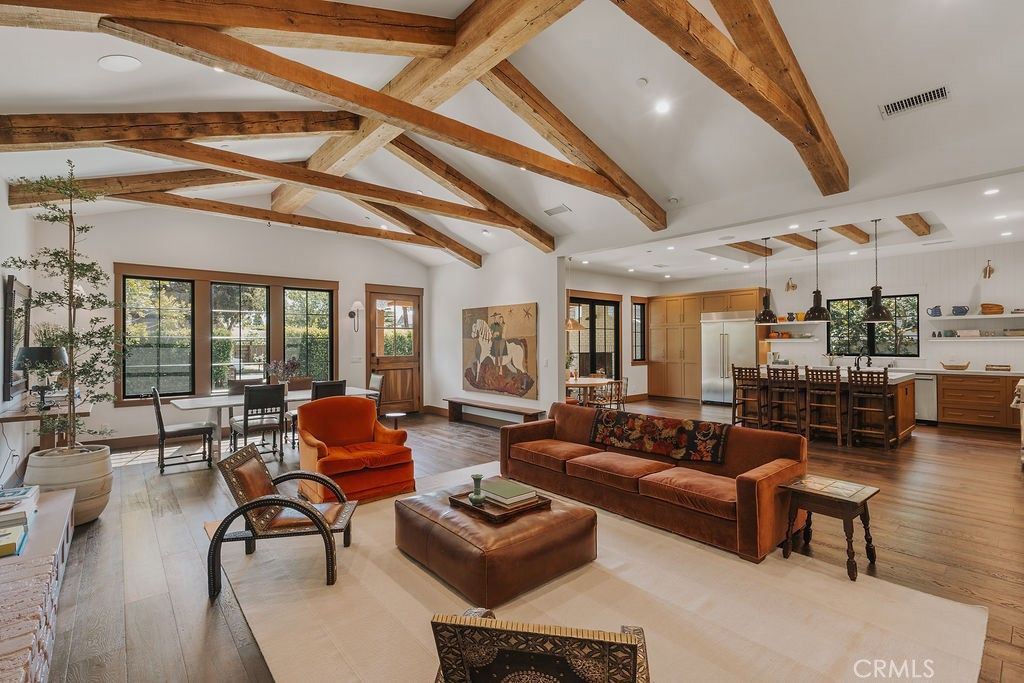 Dining room, Interior, Kitchen, Living room, Pendant Lights, Recessed Lighting, Wooden Beams, Wood Texture Flooring