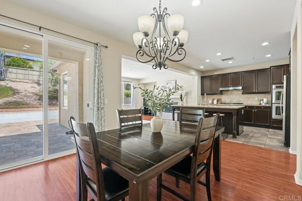 Chandelier, Dining room, Interior, Kitchen, Recessed Lighting, Wood Texture Flooring