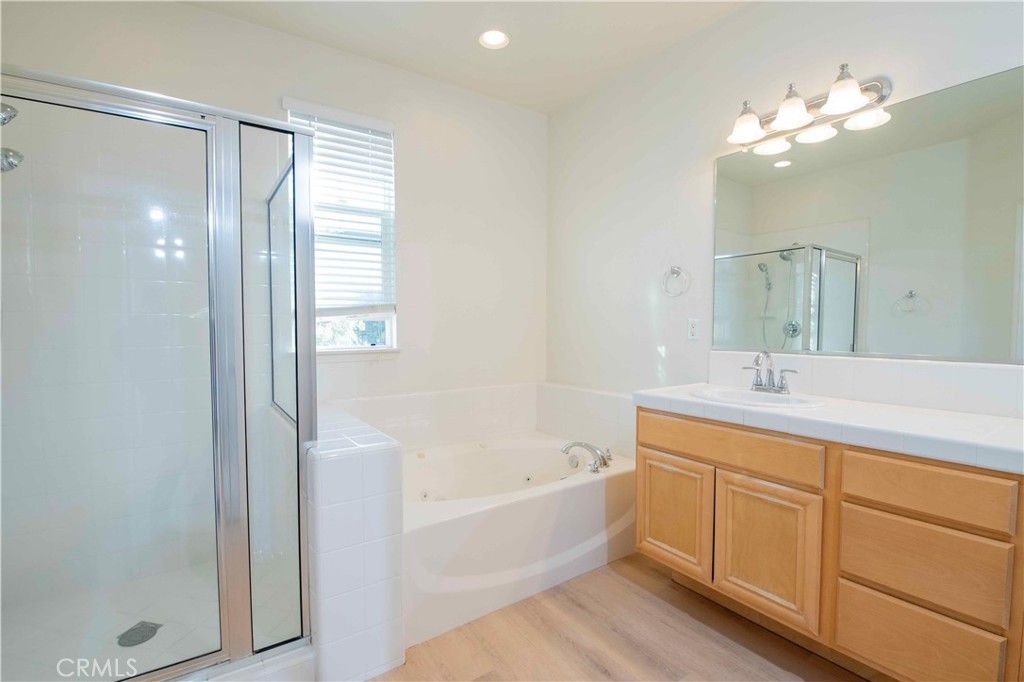 Bathroom, Glass Shower, Interior, Recessed Lighting, Wood Texture Flooring