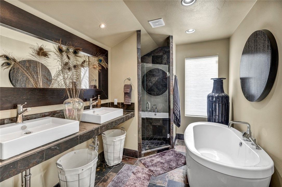 Bathroom, Dual Sink Vanities, Free Standing Baths, Glass Shower, Interior, Recessed Lighting