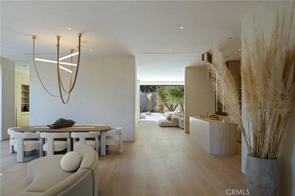 Dining room, Interior, Pendant Lights, Recessed Lighting, Wood Texture Flooring