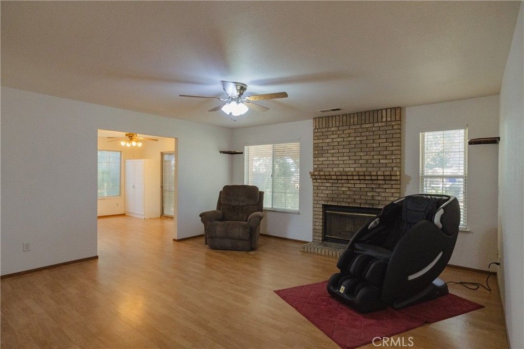 Empty room, Fireplace, Interior, Stone Walls, Wood Texture Flooring